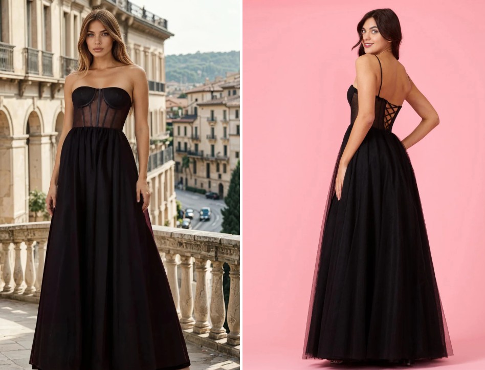 Fashion wholesalers using targeted marketing tactics to show black sorsett dresses