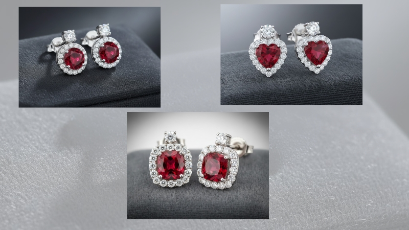 various examples of Ruby stud earrings